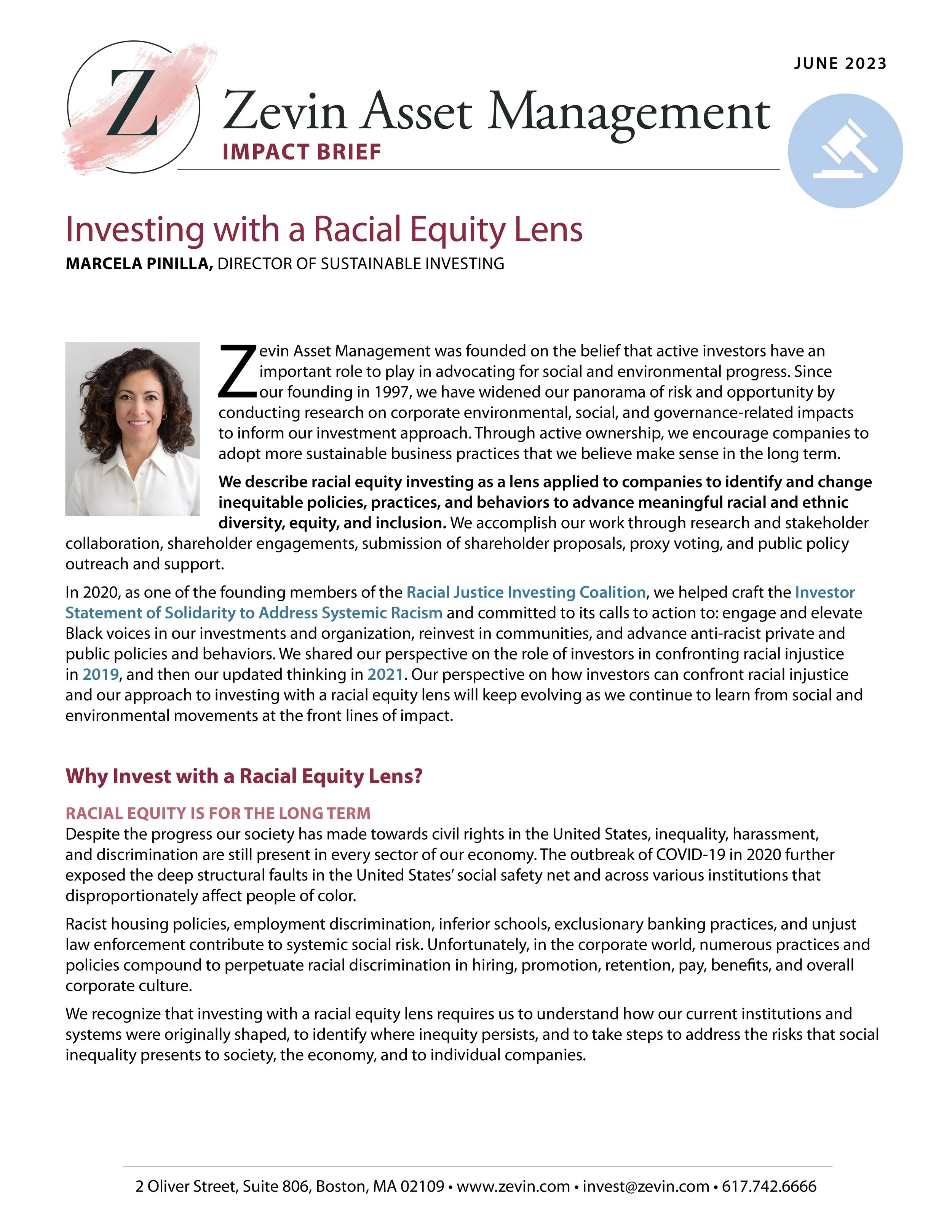 Investing with a Racial Equity Lens — Zevin Asset Management